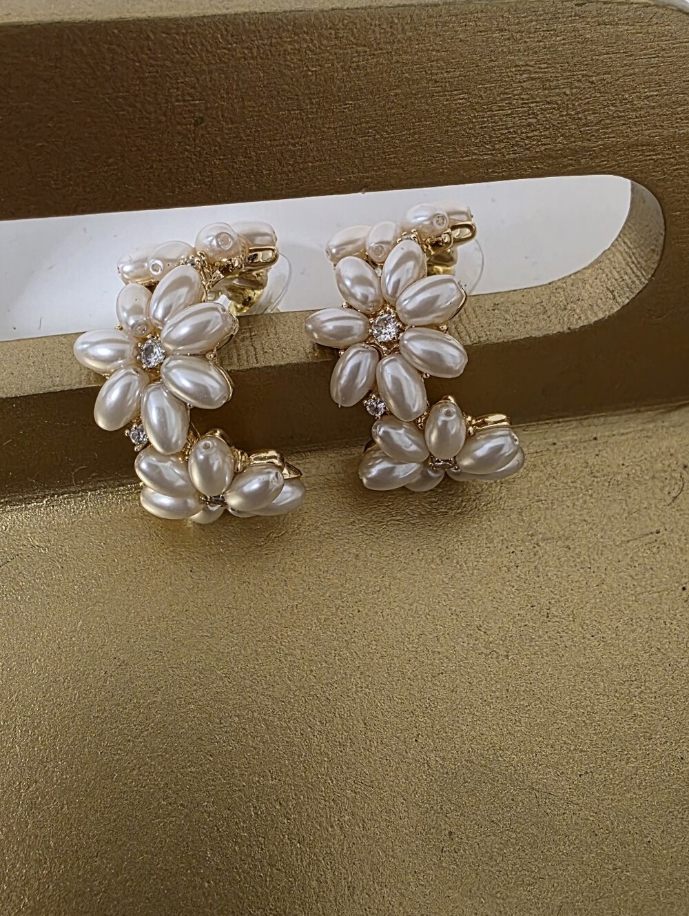 Nadri Pearl Floral Hoop Earrings